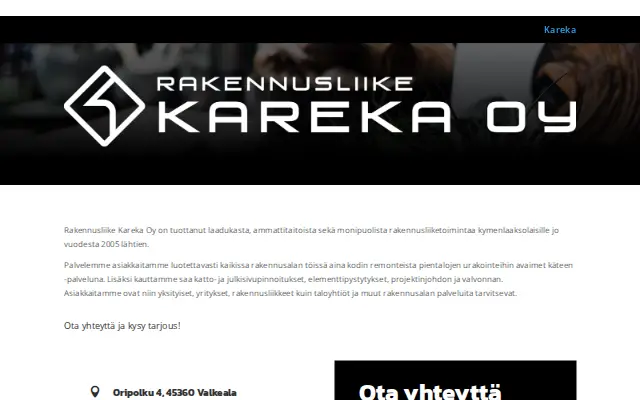 Rakennusliike Kareka -sivuston etusivu