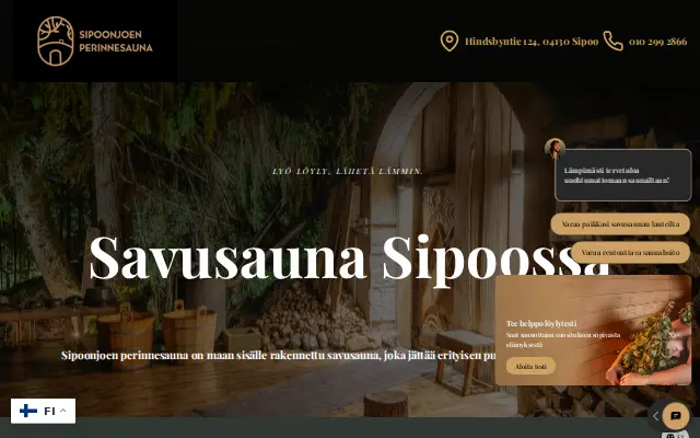 Sipoonjoen perinnesauna -sivuston etusivu